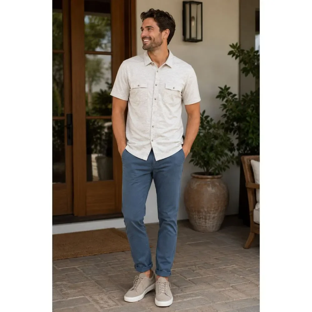Banana Republic Slim Fit Heather Oatmeal Button Front Knit Shirt XXL